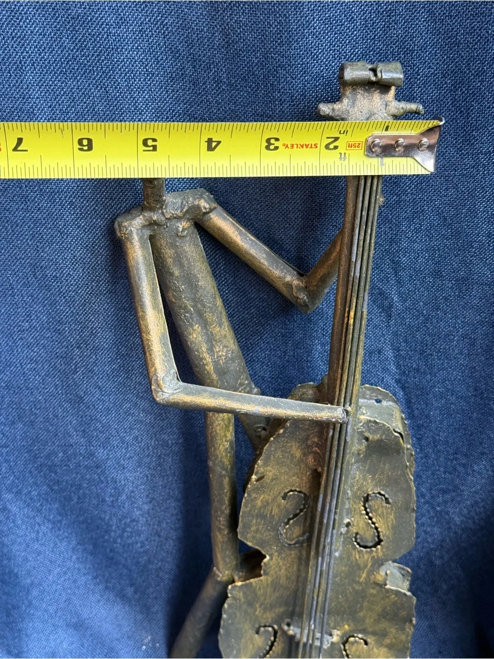 1980s Vintage Z Gallerie Brutalist Metal Jazz Cello Player Statue Sculpture 17